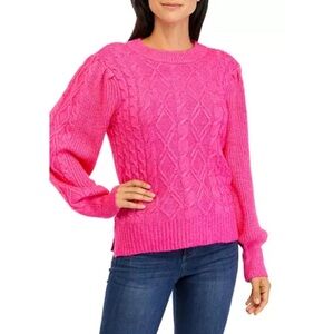 Crown & Ivy Pink Crew Neck Cable Knit Sweater